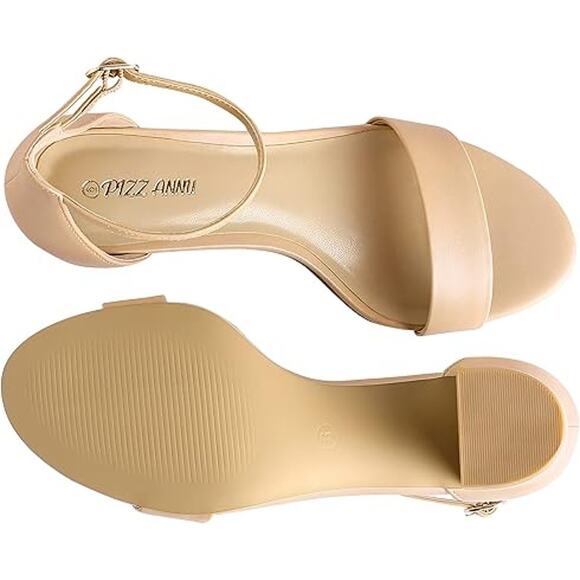 Pizz Annu Womens Size 6 Tan Open Toe 2.5" Block Heel Ankle Strap Sandal Shoes - Picture 3 of 6